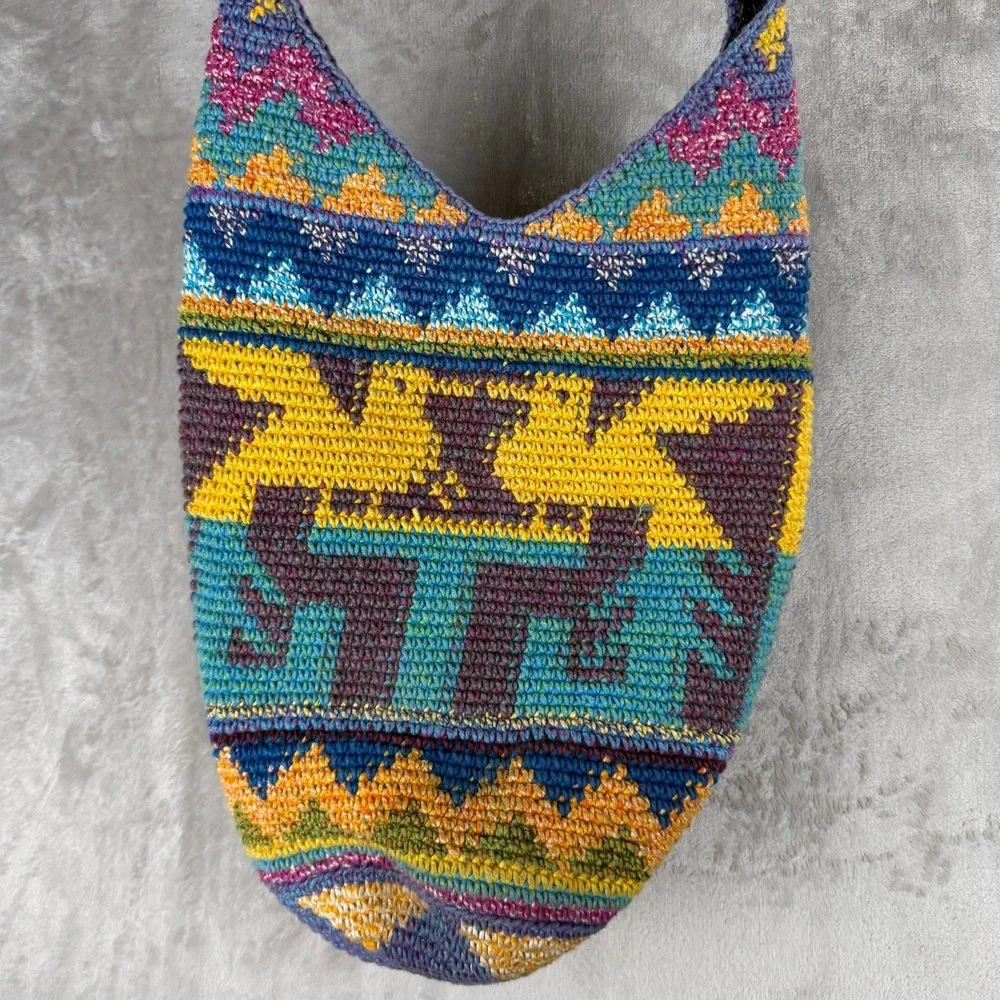 Festival‎ Indie Crochet Boho Hobo Bag Geometric Zipper Closure Festival